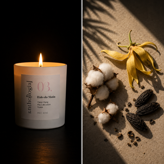 Bougie parfumée Halo du Matin Anthologia — ambiance matinale ylang-ylang et tonka