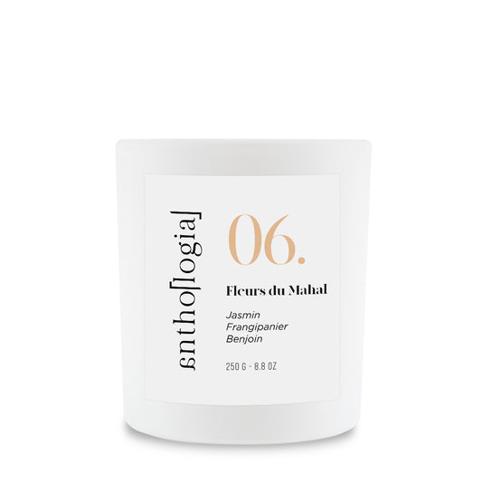 Bougie parfumée Fleurs du Mahal Anthologia — cire végétale, jasmin, frangipanier et benjoin